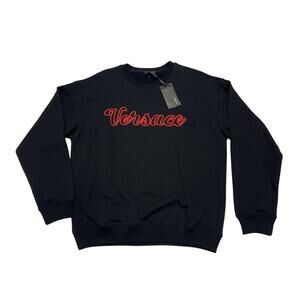 NWT Versace Men Size XL Embroidered Red Logo Black Sweatshirt Sweater $850